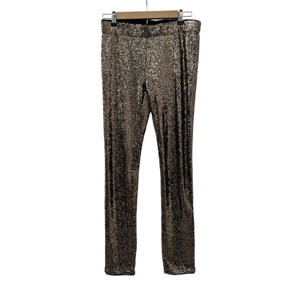 May & July Gold Sequin Party Glam Stretch Pull On Tapered Legs Pants Women M - Picture 1 of 11